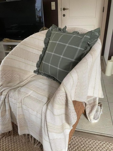 [423605] Housse de coussin Alma - Vert / Blanc - 45 x 45 cm